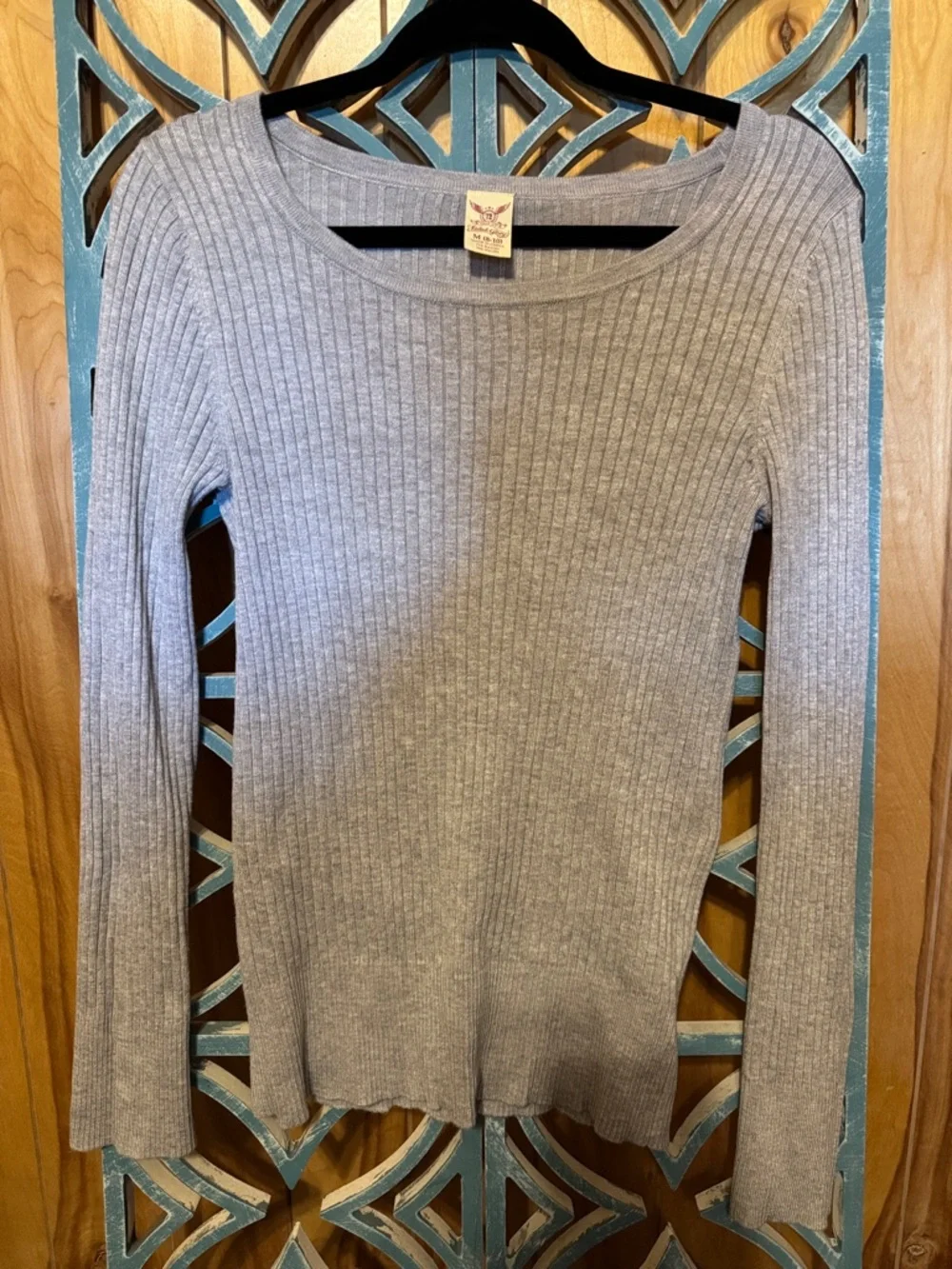 Faded Glory Light Gray Ribbed Scoop Neck Sweater - Picture 1 of 9